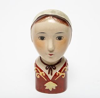 French Painted Pottery Hat or Wig Stand, c. 1910