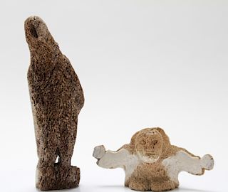 Inuit Carved Whalebone Bird and Figure 2 Pcs.
