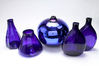 Cobalt Blue Glass & Mercury Glass Items, 5 Pcs