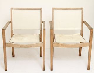 Modern "Regatta" Teak & Mesh Garden Chairs, Pr