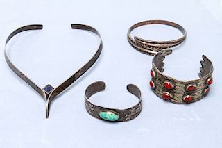 Silver Choker / Necklace Cuff Bracelets Group of 4