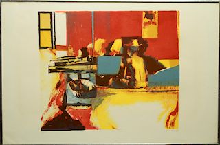 Seated Figure Signed Lithograph in Colors