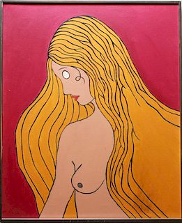 Outsider Art "Female Nude" Acrylic on Canvas