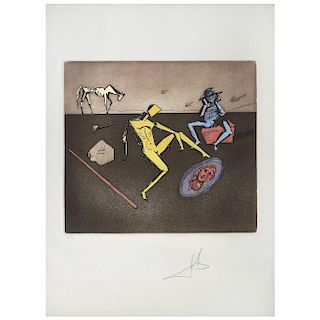 Salvador Dalí. The mirror of chivalry, de la carpeta Historia de Don Quichotte de la Mancha, 1980-1981. g. aguafuerte, 43/300. Firmado.