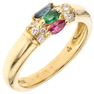 A ruby, emerald, sapphire and diamond 18K yellow gold ring.