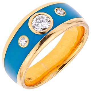 A diamond and enamel 18K yellow gold ring.