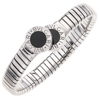 BVLGARI TUBOGAS onyx steel cuff bracelet.