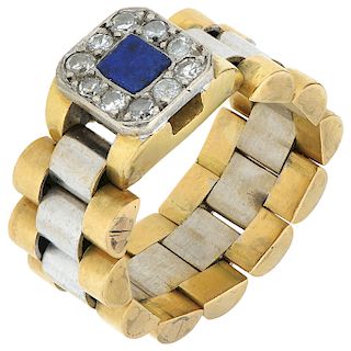 A lapis lazuli and diamond 18K yellow and white gold, and palladium silver ring.