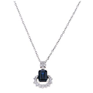 A sapphire and diamond 18K white gold necklace.