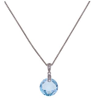 A topaz and diamond 14K white gold necklace and pendant.