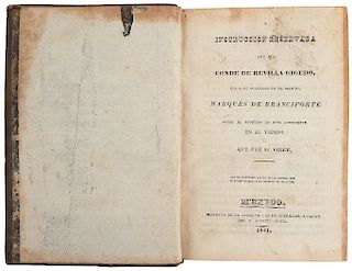 Güemes Pacheco de Padilla, Juan Vicente de. Instrucción Reservada que Conde de Revilla Gigedo dio a su Successor... Méx, 1831.
