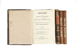 Colección de los Decretos y Órdenes del Soberano Congreso Mexicano. México, 1825 y 1829. Cinco tomos en cuatro volúmenes. Pzas: 4.