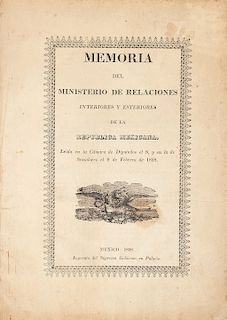 Espinosa de los Monteros, Juan José. Memoria del Ministerio de Relaciones Interiores y Esteriores de la República... México, 1828.