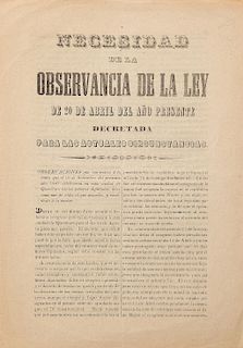 Echeverria, Pascacio. Necesidad de la Observancia de la Ley de 20 de Abril... Querétaro, septiembre 27 de 1847.