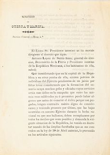 López de Santa Anna, Antonio. Circular sobre la Liberación de Miembros del Ejército... México, Mayo 22 de 1847.