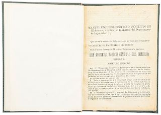 Elguero, Manuel. Ley sobre Policía General del Imperio. Morelia, Enero 4 de 1866.