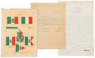 Díaz, Porfirio / Saavedra, Carlos M. Carta / Invitación / Banderas e Insignias. México, 1867 / 1911. 1 firmado por Díaz. Piezas: 3.