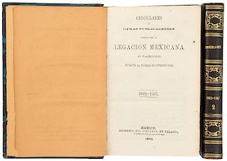 Romero, Matías. Circulares y Otras Publicaciones Hechas por la Legación Mexicana en Washington durante la Guerra... México, 1868. 2 pzs
