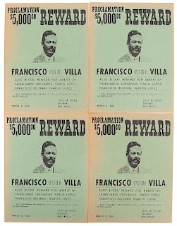Proclamation Reward $ 5,000.00. Francisco (Pancho) Villa. New Mexico, Columbus: Chief of Police, March 9, 1916. 28.5x22 cm. 4 pzs.