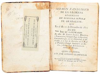 Heredia y Sarmiento, Joseph Ignacio. Sermón Panegírico de la Gloriosa Aparición de Nuestra Señora de Guadalupe. México, 1803.
