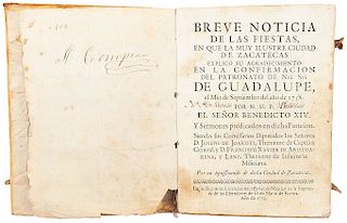 Por un Apaffionado. Breve Noticia de las Fiestas en la muy Ilustre Ciudad de Zacatecas... México, 1759.