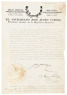 Corro, José Justo. "Nombramiento de Oficial tercero… a favor del Ciudadano Mariano Alegria…". México a 8 de octubre de 1836.