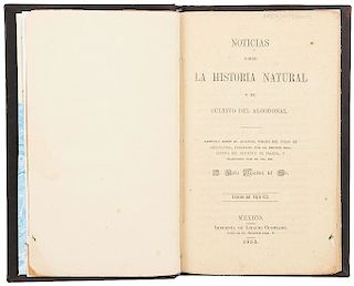 Martínez del Río, Pablo. Noticias Sobre la Historia Natural y el Cultivo del Algodonal. México: 1853. Primera edición.
