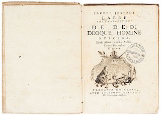 Abad y Sánchez, Diego José. De Deo Deoque Homine Heroica. Ferrariae, 1775. Portada con grabado.