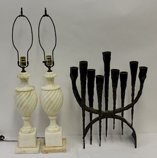 Pair of Antique Marble Lamps Together with a Hand