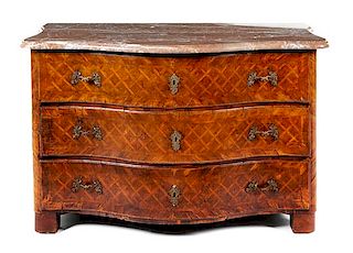 A Regence Parquetry Commode Height 32 x width 50 1/2 x depth 27 1/2 inches.