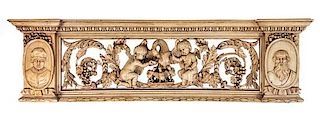 A French Carved Oak Altar Rail Height 31 x width 104 1/2 x depth 12 1/2 inches.