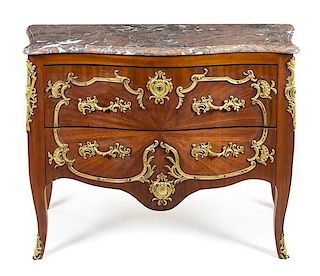 * A Louis XV Style Gilt Metal Mounted Commode Height 35 x width 41 x depth 20 1/2 inches.