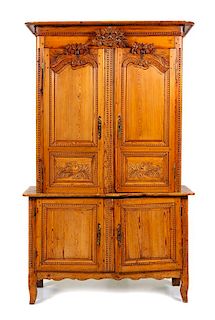 A French Provincial Fruitwood Cabinet Height 87 x width 54 1/2 x depth 21 1/2 inches.