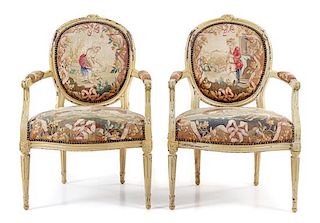 * A Pair of Louis XVI Painted Fauteuils Height 36 1/2 inches.