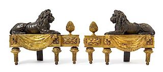 * A Pair of French Gilt and Patinated Bronze Chenets Width 17 1/4 inches.
