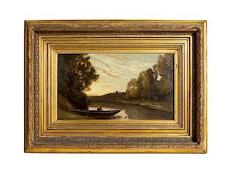 Barbizon School, (French, 19th Century), River Landscape with a Man in a Boat