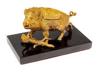 A French Gilt Bronze Inkwell Width of base 7 1/2 inches.