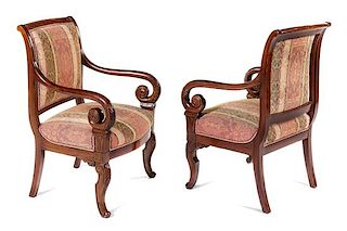 A Pair of Louis Philippe Mahogany Armchairs Height 36 1/2 inches.