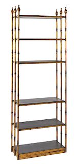 A French Gilt Iron Six-Tier Etagere Height 82 x width 30 x depth 13 1/2 inches.