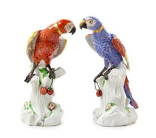 A Pair of French Porcelain Parrots Height of taller 16 1/4 inches.