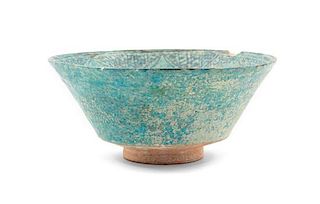 An Islamic Black and Blue Glazed Pottery Bowl Diameter 8 1/2 inches.