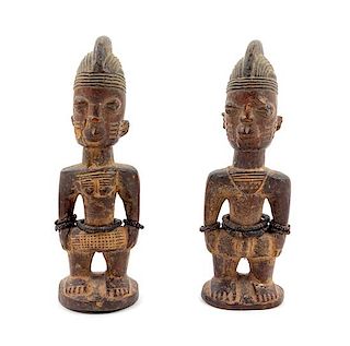 A Pair of Yoruba Twin Ibeji Figures Height 12 inches.