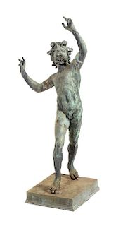 An Italian Cast Metal Figure of the Dancing Fawn of Pompeii Height overall 33 inches.