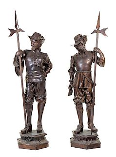 * A Pair of Large Bronze Figures of Cavaliers Height of figures 75 inches.
