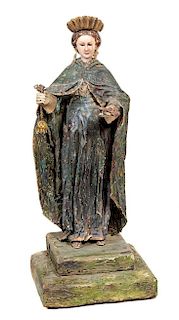 * A Spanish Colonial Polychrome Figure Height 25 x width 12 1/2 inches.