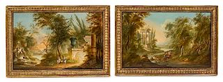 Continental School, (19th Century), Landscapes with Figures and Ruins (a pair)
