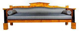 A Biedermeier Parcel Ebonized Birch Long Sofa Height 40 x width 103 3/4 x depth 29 1/4 inches.