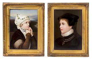 A Pair of German Porcelain Plaques Height of porcelain plaque 6 3/4 x 4 3/4 inches.
