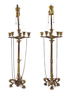 A Pair of Neoclassical Gilt Bronze Six-Light Candelabra Height 23 inches.