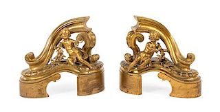 A Pair of Gilt Bronze Figural Chenets Height 18 1/2 x width 21 inches.